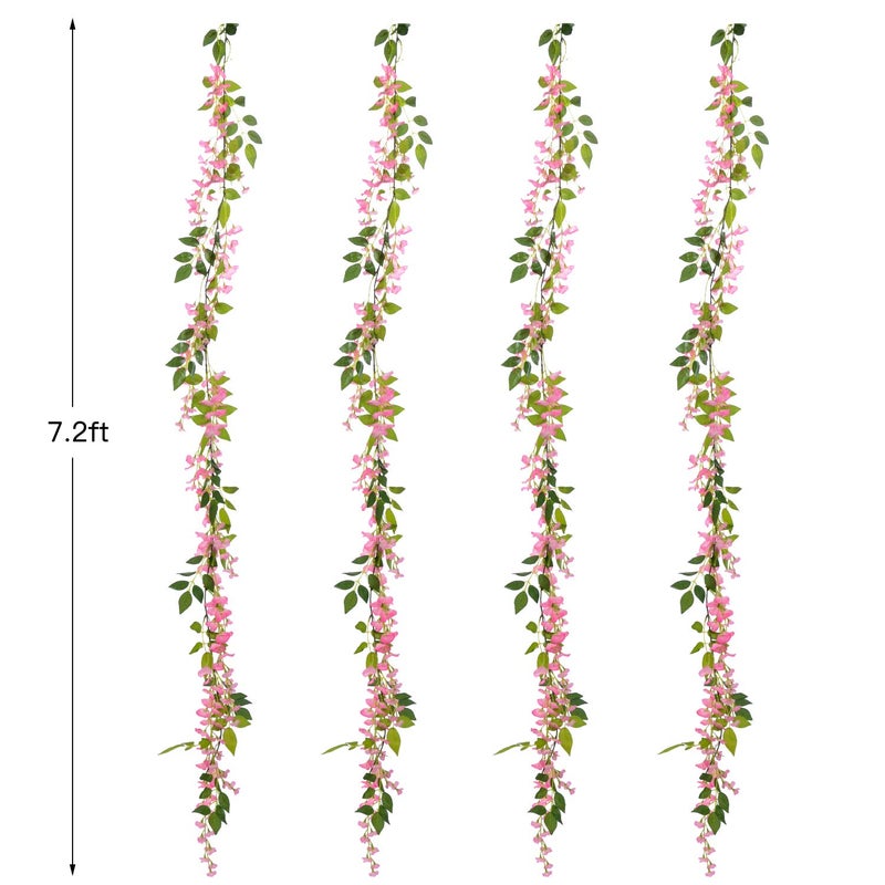 Lvydec Wisteria Artificial Flowers Garland, 4 Pcs Total 28.8ft Artificial Wisteria Vine Silk Hanging Flower for Home Garden Outdoor Ceremony Wedding Arch Floral Decor (Pink) - Image 4
